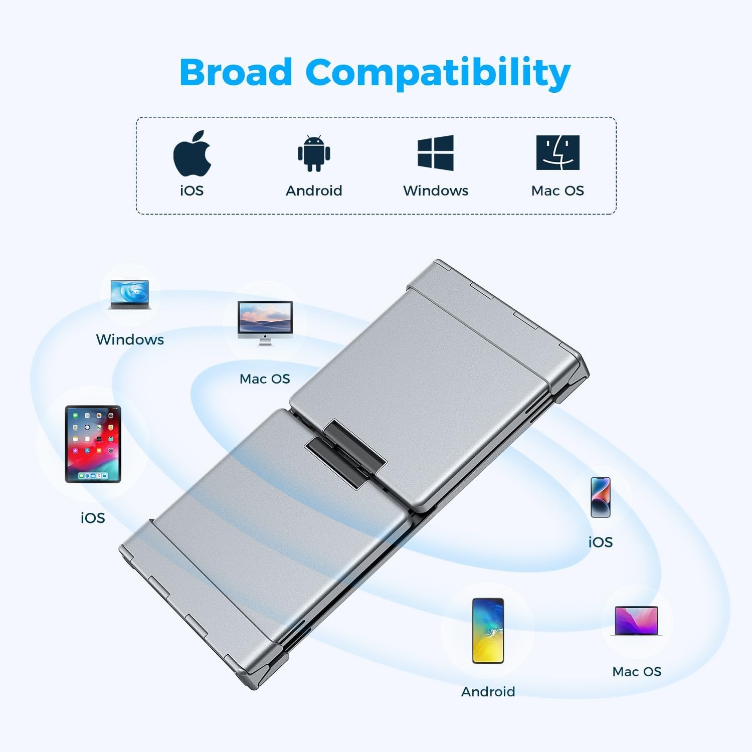 iClever IC-BK09 便攜式三折疊藍牙鍵盤 (灰黑色)(連數位鍵盤)