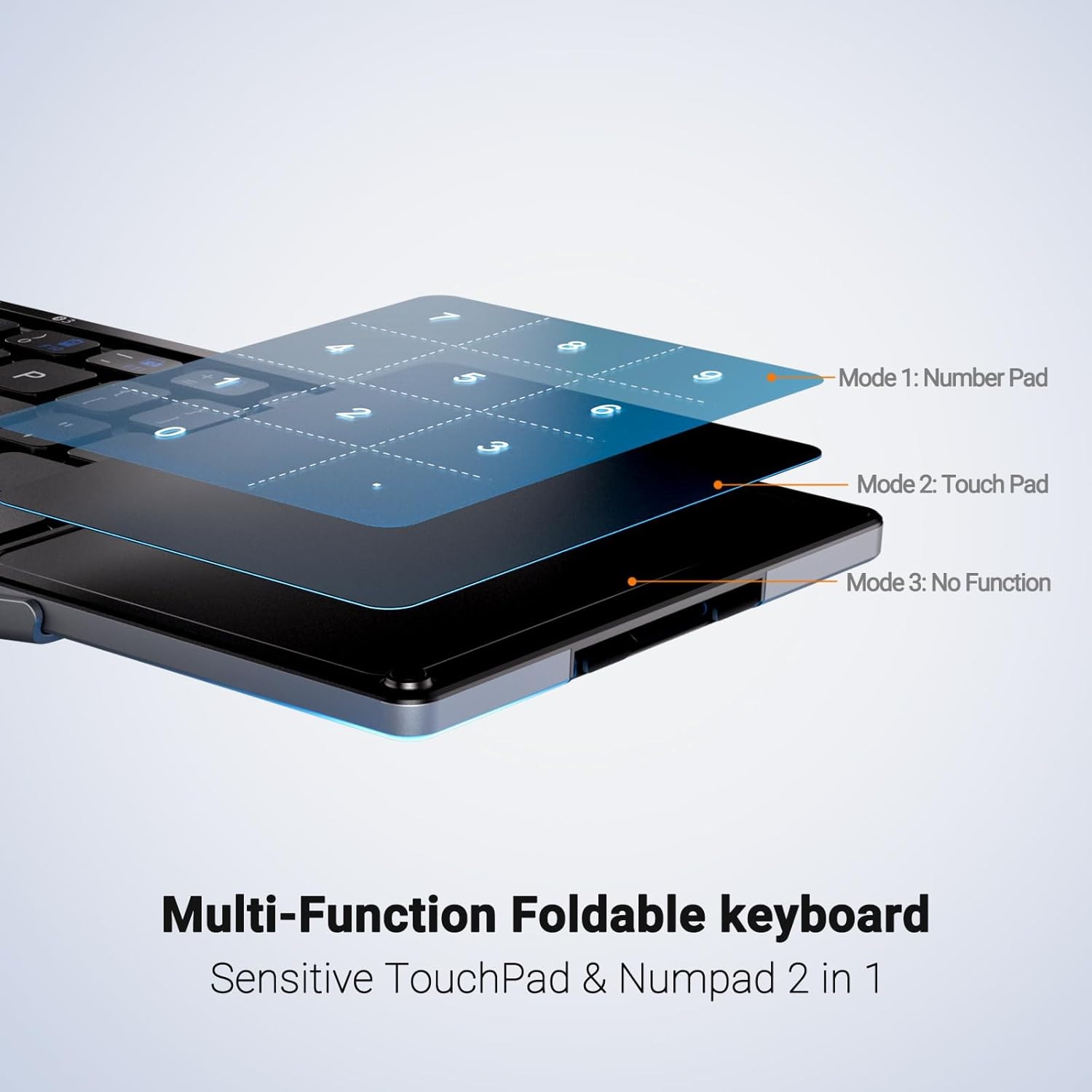 iClever IC-BK18 便攜式三折疊藍牙鍵盤 (銀色)(觸控板+數位鍵盤)