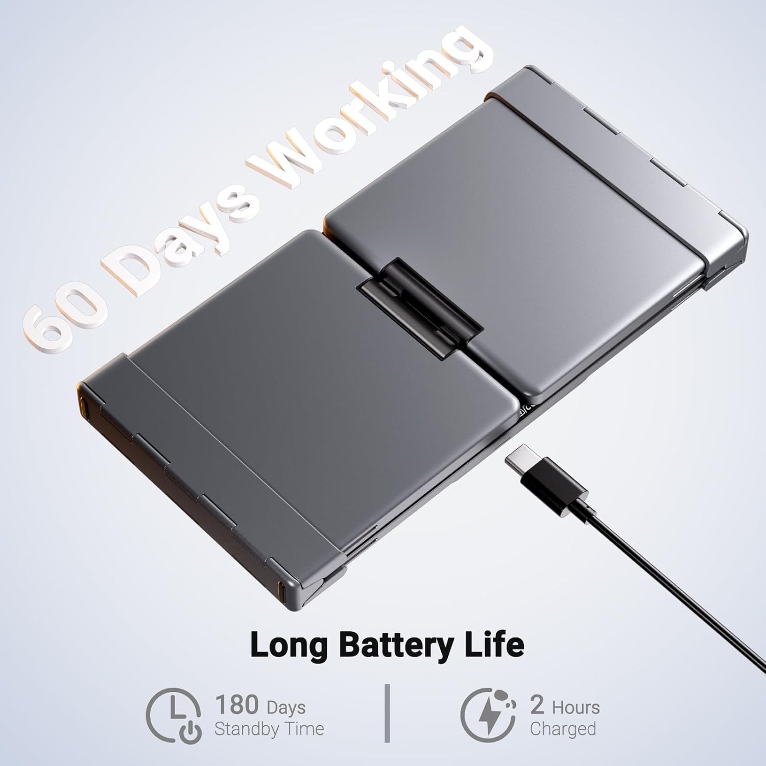 iClever IC-BK18 便攜式三折疊藍牙鍵盤 (銀色)(觸控板+數位鍵盤)