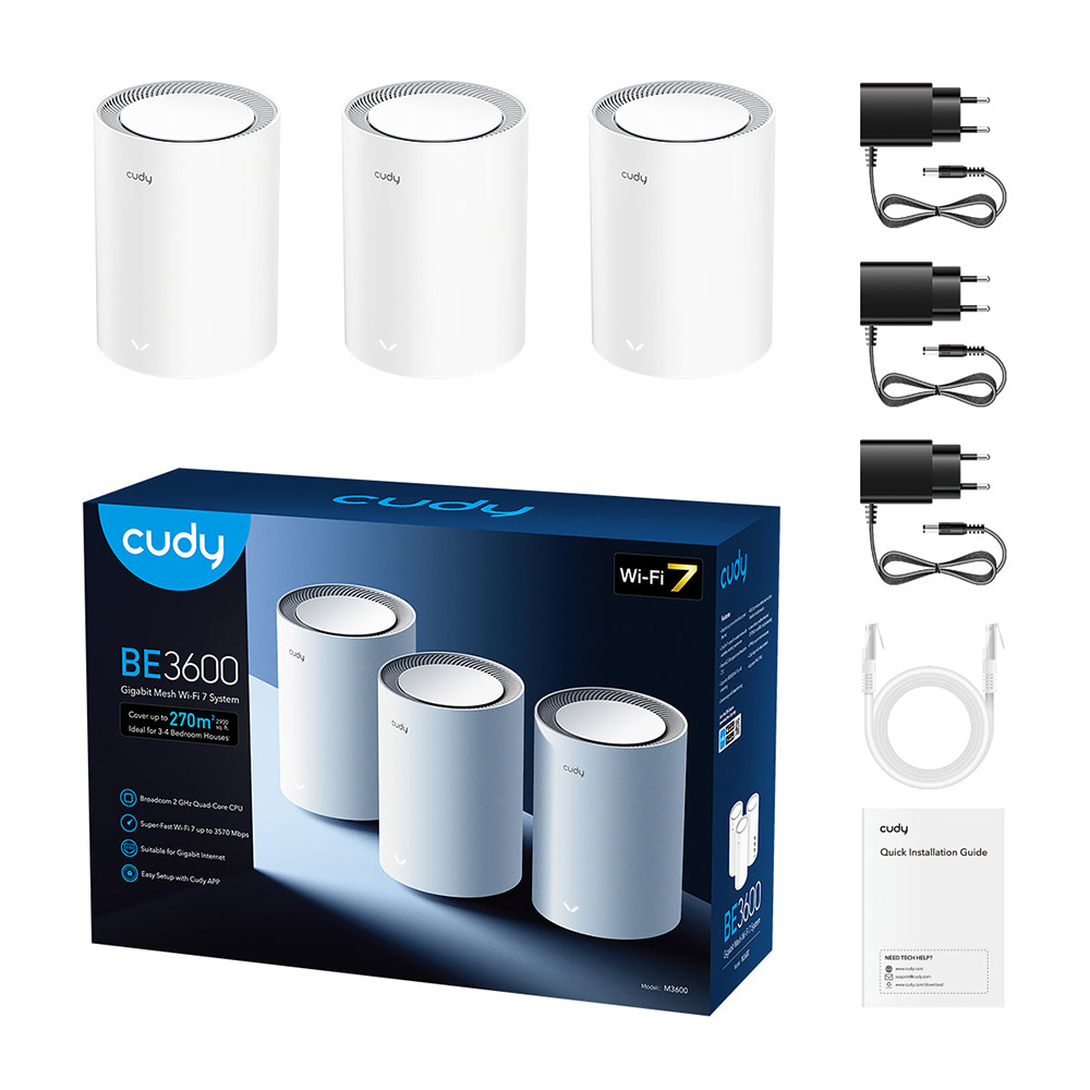Cudy M3600-3P BE3600 Gigabit Mesh Wi-Fi 7 雙頻路由器(3件裝)
