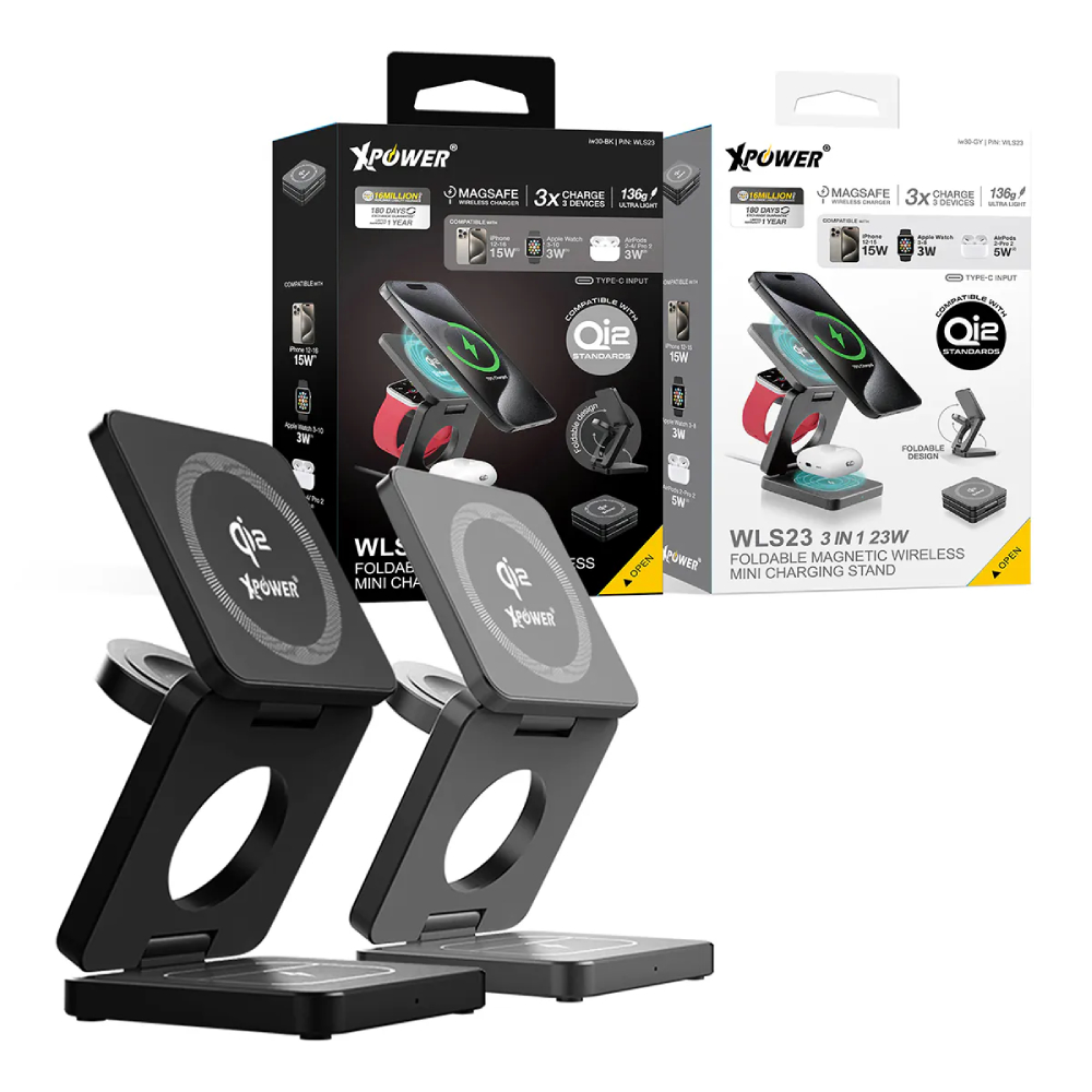 XPower WLS23 3合1 Qi2 23W MagSafe磁吸無線充電座(Black)