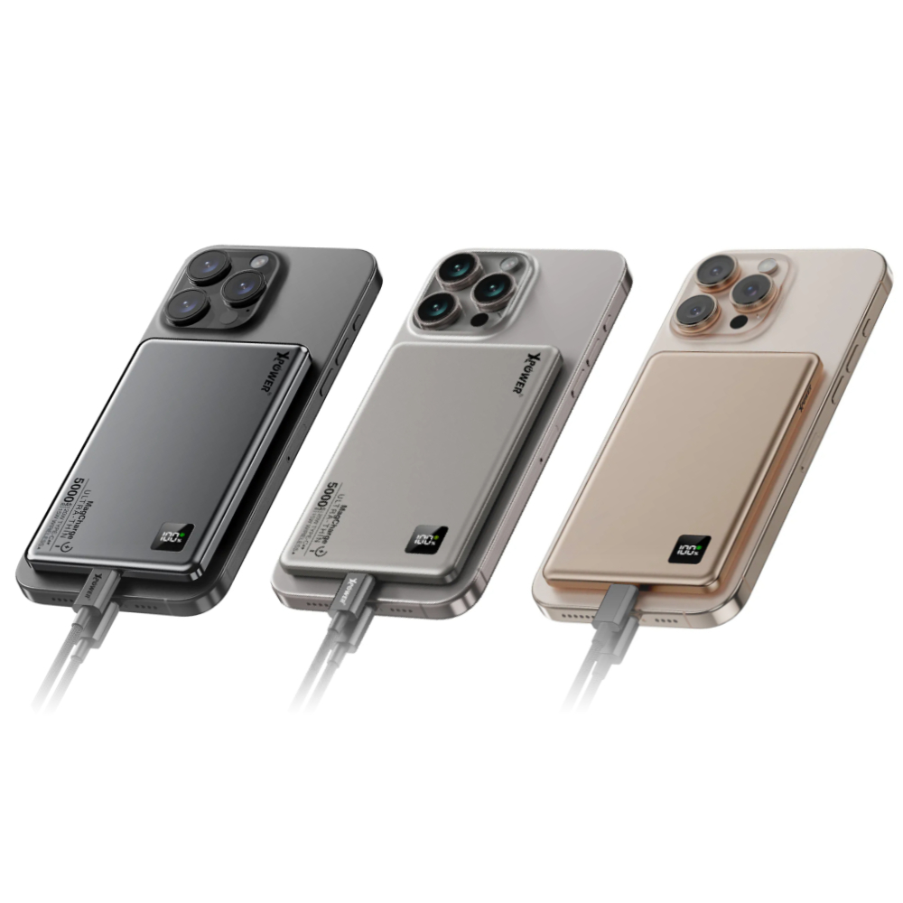 XPower M5K 3合1鋁合金數顯 5000mAh PD3.0+磁吸無線外置充電器(Titanium)