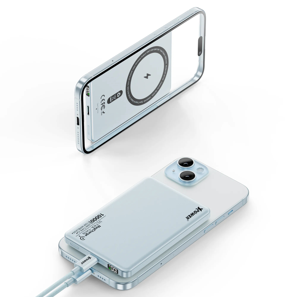 XPower M10K 3合1鋁合金數顯 10000mAh PD3.0+磁吸無線外置充電器(Light Blue)