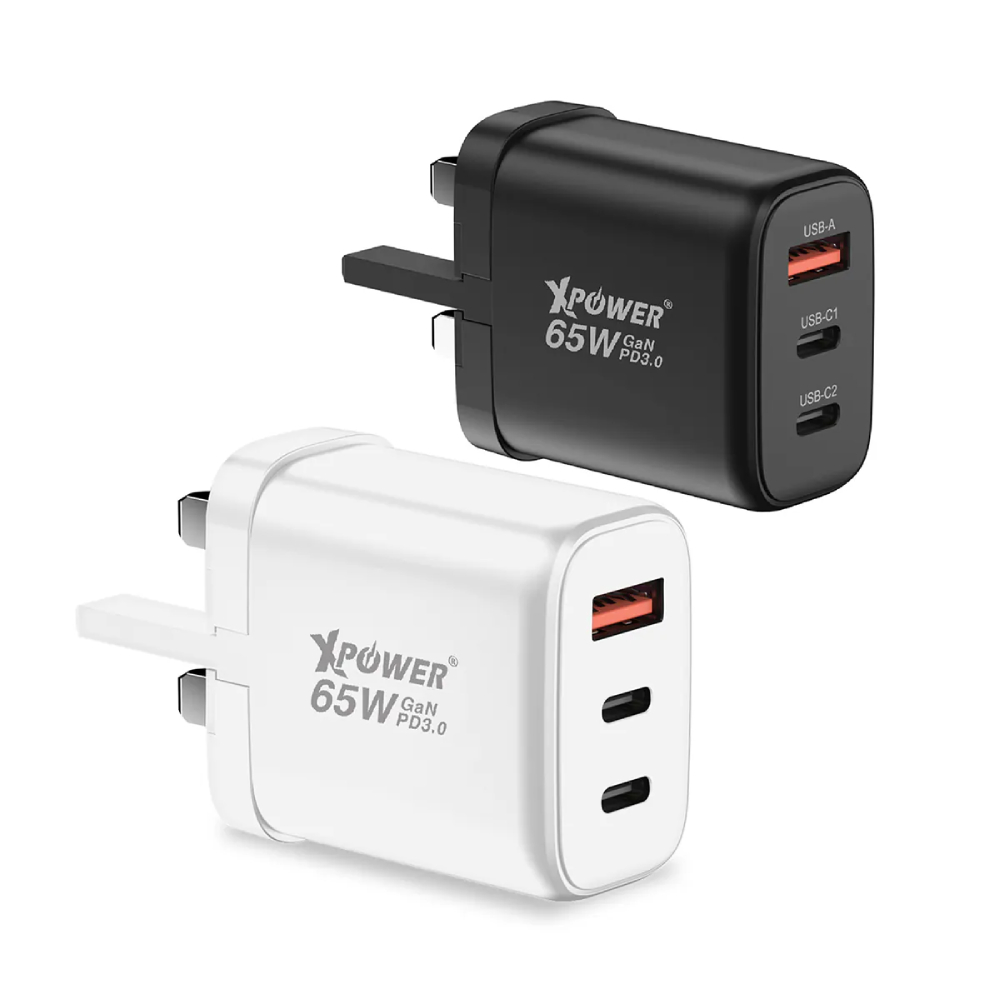 XPower GW65C 65W可摺疊伸縮腳3輸出 PD3.0/PPS/QC 迷你快充插牆GaN充電器(White)