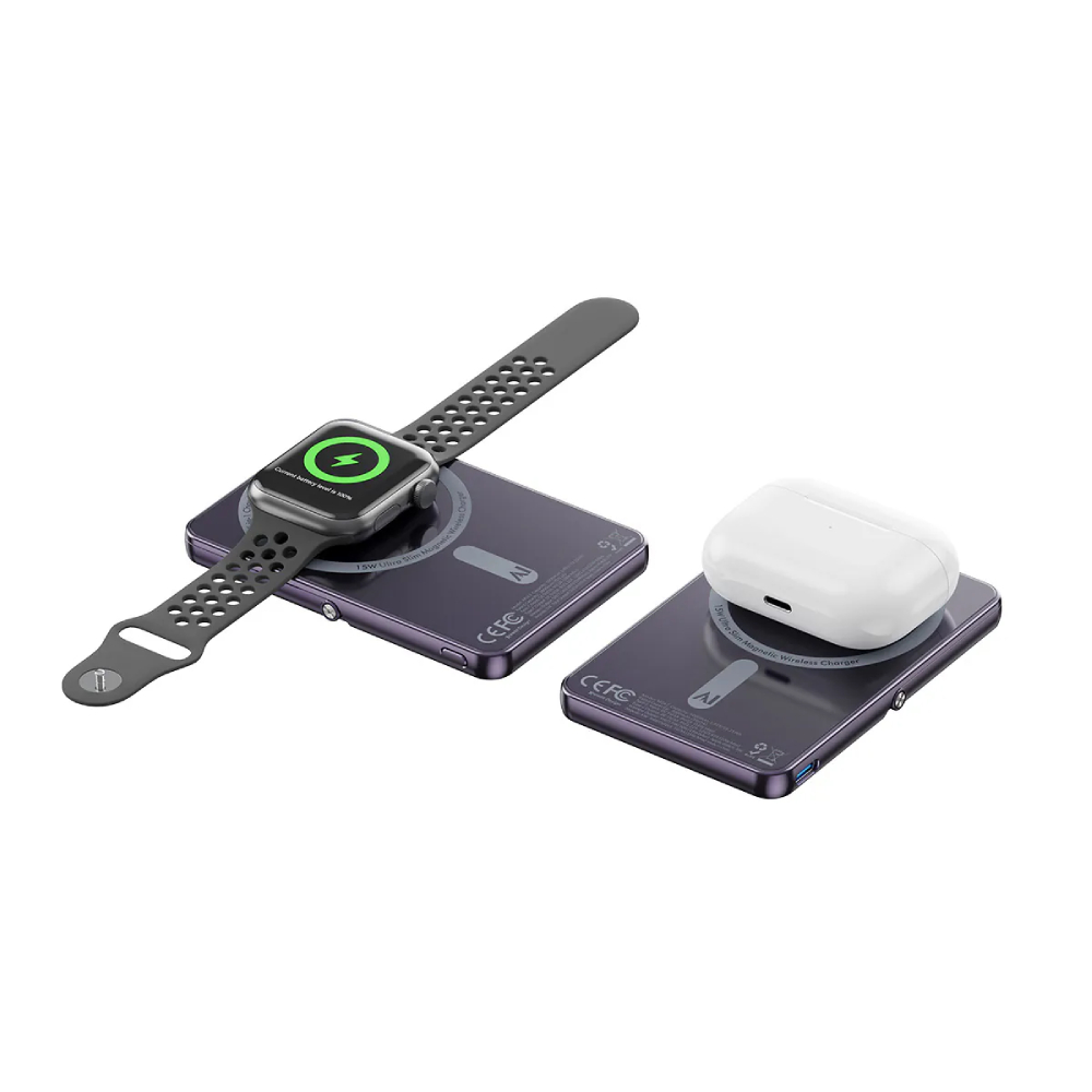 XPower M5K2 5合1鋅合金支架數顯5000mAh PD3.0+QI2磁吸移動電源(Purple)