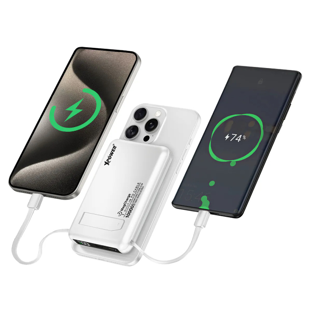 XPower M10C+ 6合1多功能數顯10000mAh 20W PD3.0 + 磁吸無線移動電源(White)