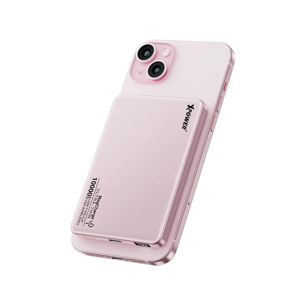 XPower M10K 3合1鋁合金數顯 10000mAh PD3.0+磁吸無線外置充電器(Pink)