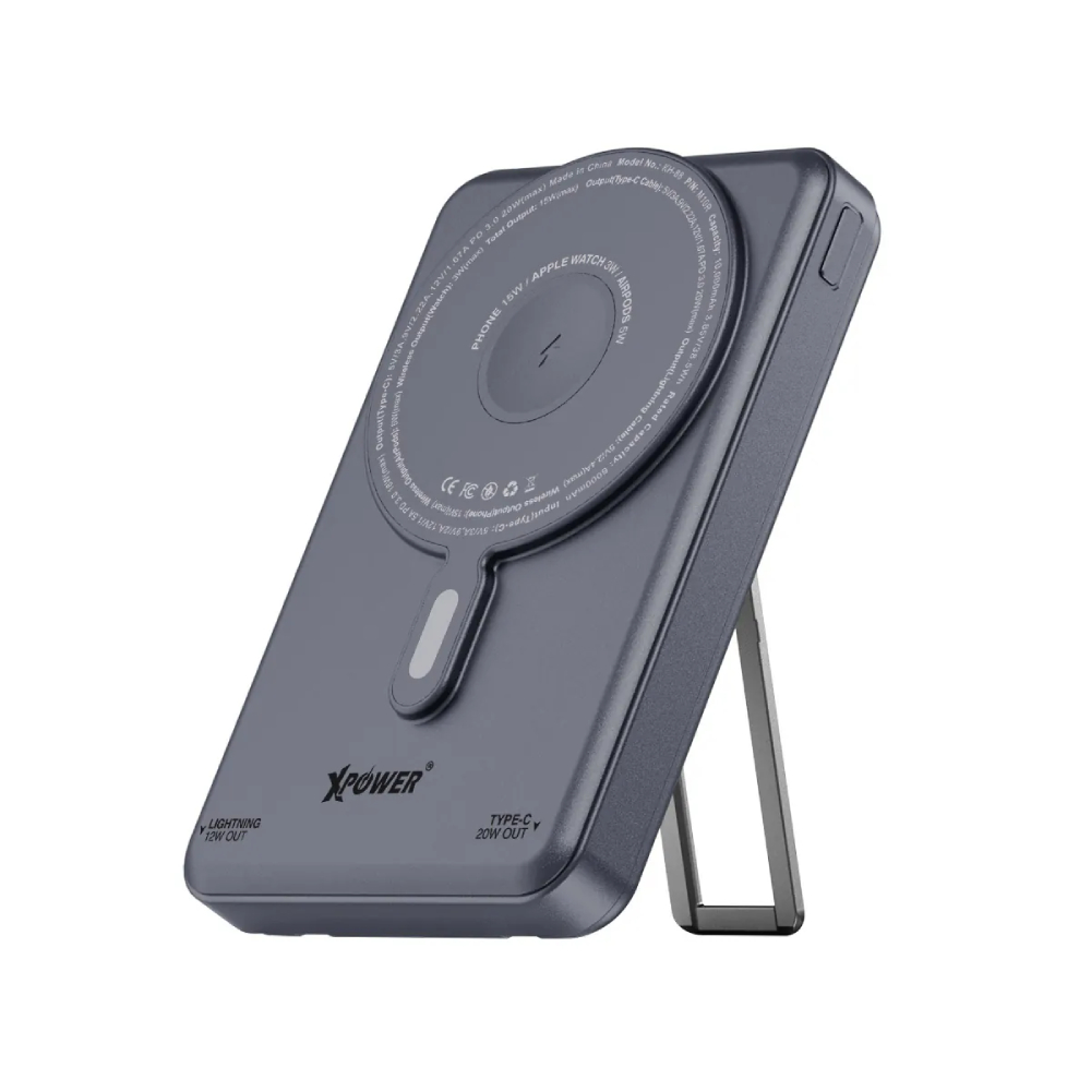 XPower M10R 7合1 10000mAh PD 3.0雙內置線+磁吸無線移動電源連支架(Grey)