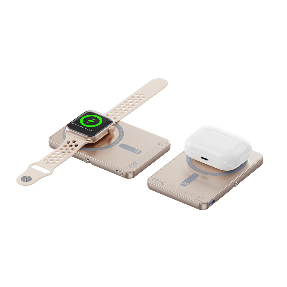 XPower M5K2 5合1鋅合金支架數顯5000mAh PD3.0+QI2磁吸移動電源(Desert Titanium)