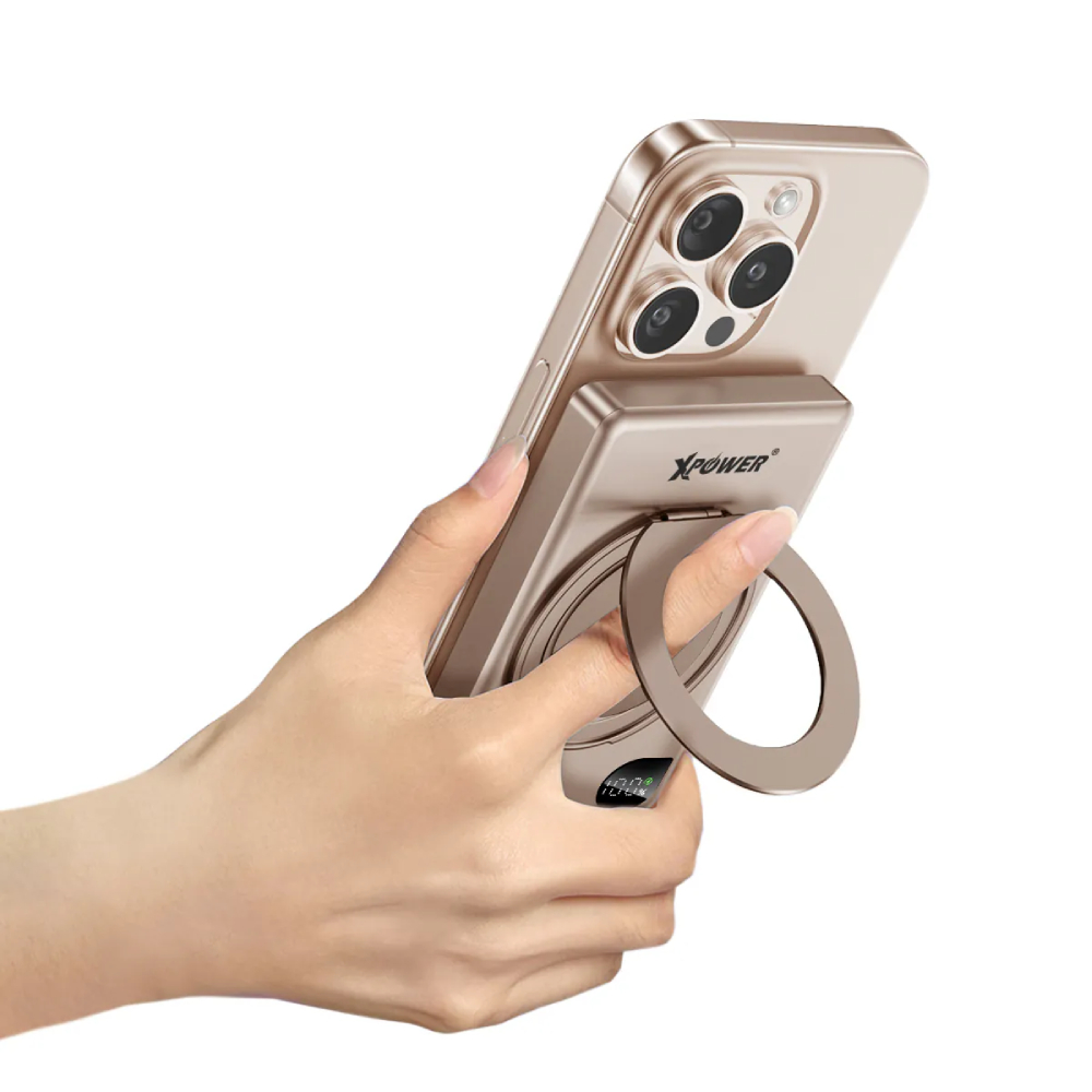 XPower M10Q 6合1 超薄鋁合金數顯 10000mAh 15W&5W 磁吸無線快充+20W PD移動電源(Desert Titanium)