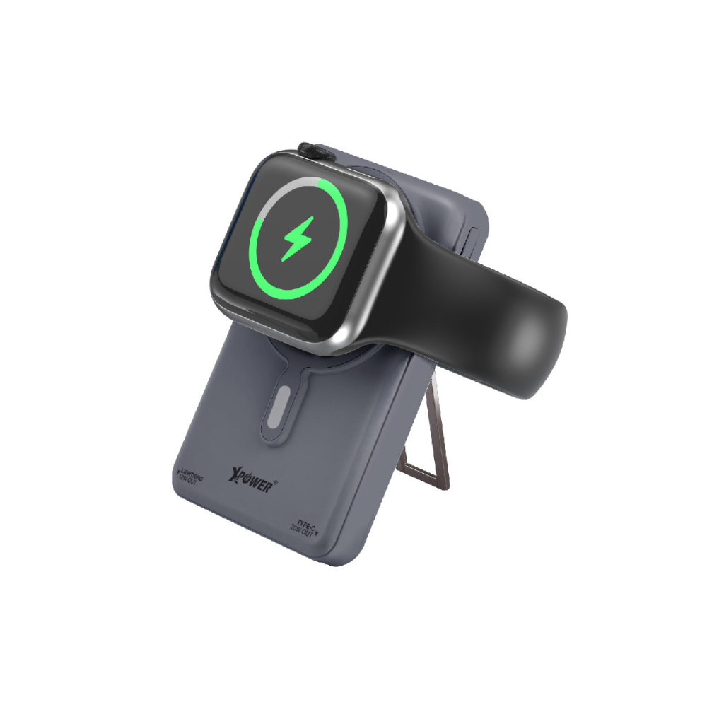 XPower M10R 7合1 10000mAh PD 3.0雙內置線+磁吸無線移動電源連支架(Grey)