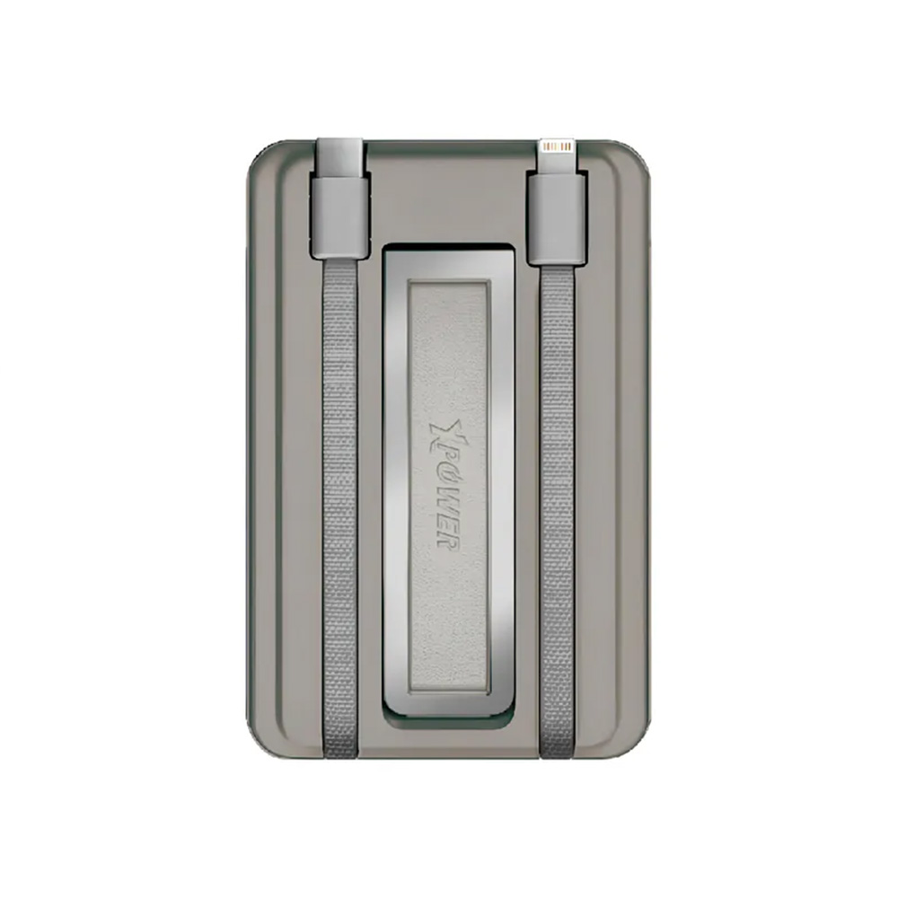 XPower M5R 7合1 5000mAh PD3.0雙內置線+磁吸無線移動電源連支架(Titanium)