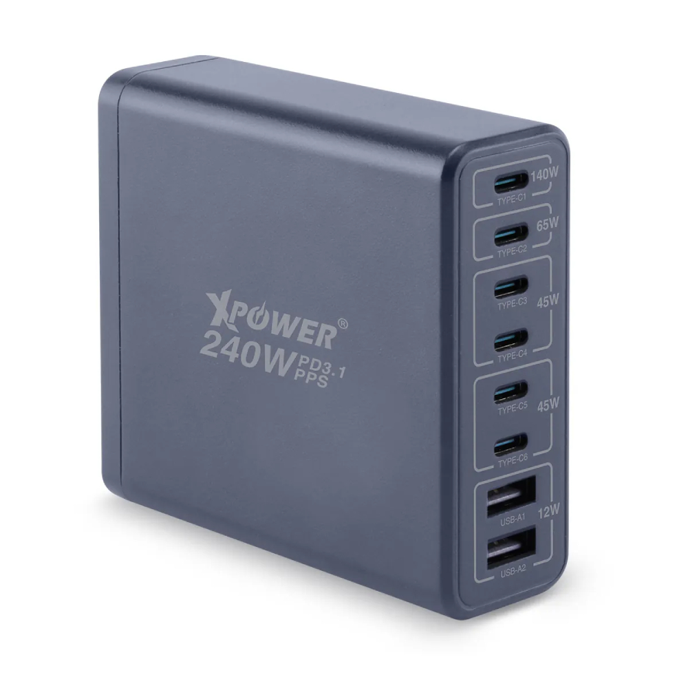 XPower PC240GaN 240W 8輸出 PD3.1/PPS 桌上型GaN充電器(Grey)
