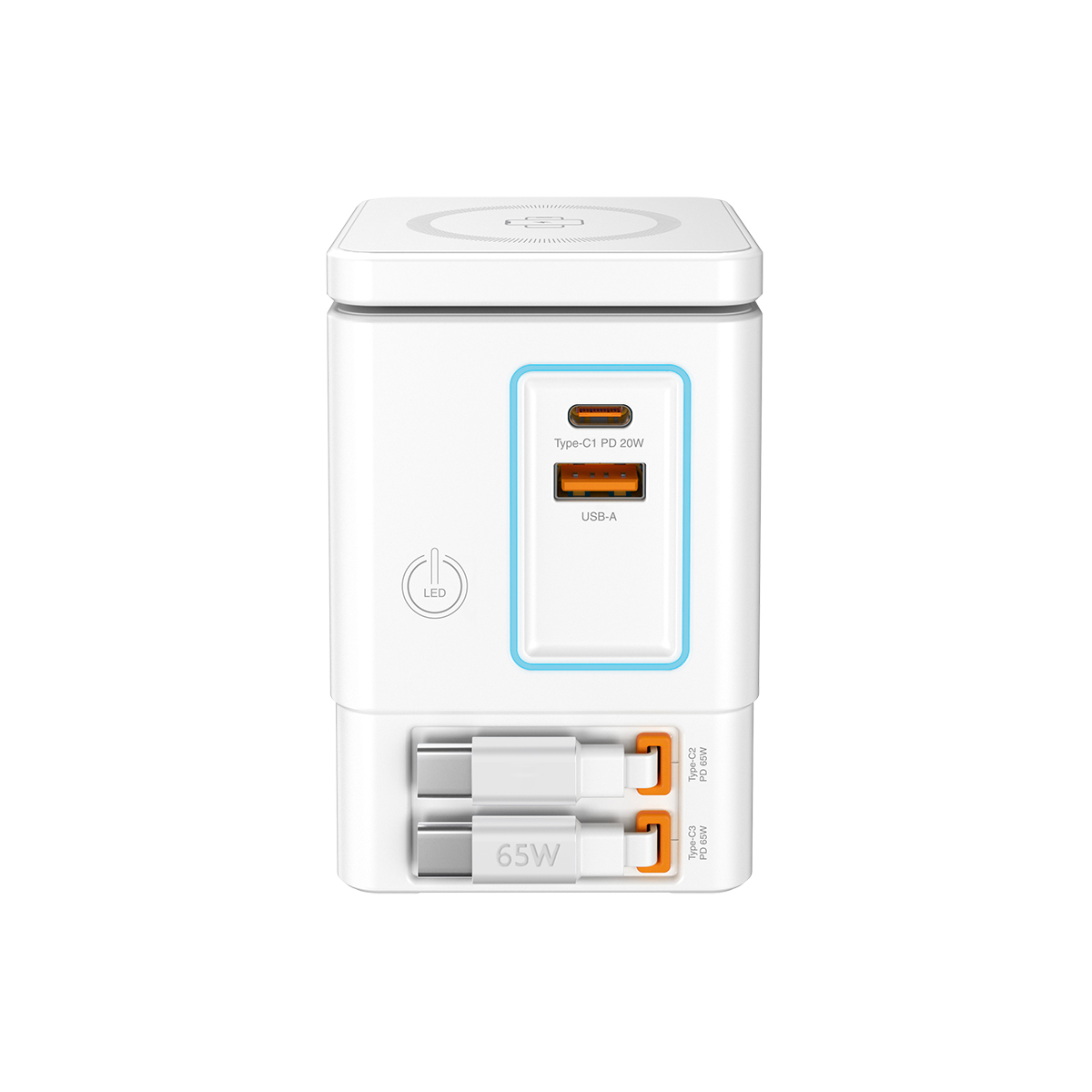 XPower RN105 Qi2 6輸出 105W GaN雙無線快充+雙內置伸縮線塔式充電器(White)