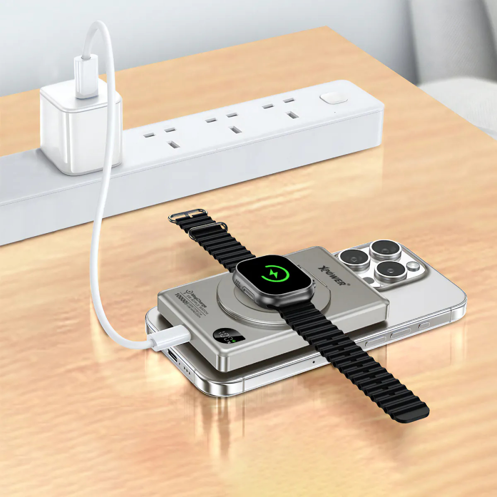 XPower M10Q 6合1 超薄鋁合金數顯 10000mAh 15W&5W 磁吸無線快充+20W PD移動電源(Titanium)