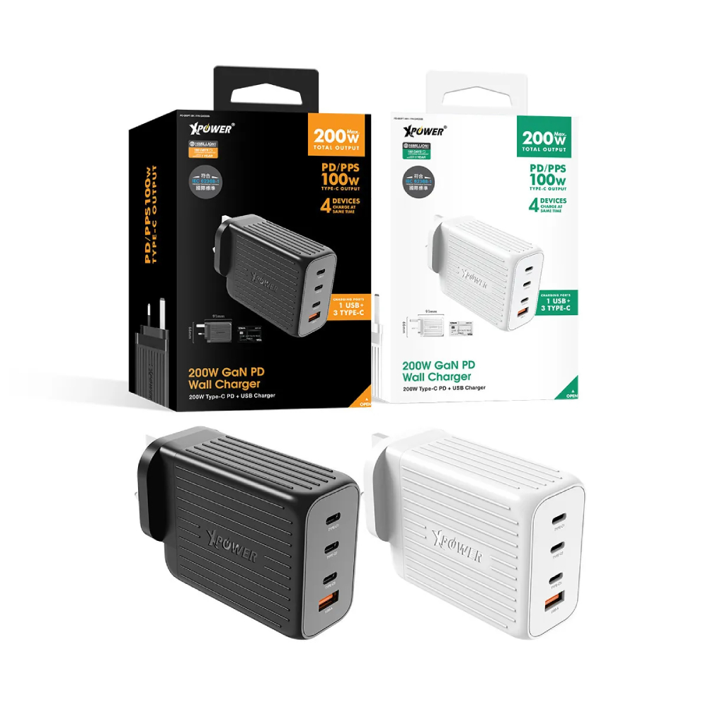 XPower GW200B 200W 4輸出 PD 3.0/QC/SCP插牆充電器(White)