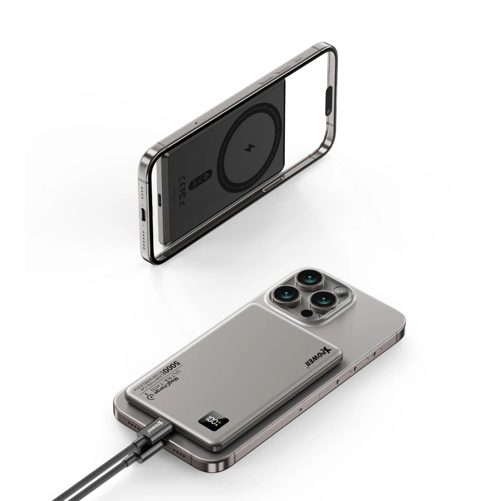 XPower M5K 3合1鋁合金數顯 5000mAh PD3.0+磁吸無線外置充電器(Titanium)