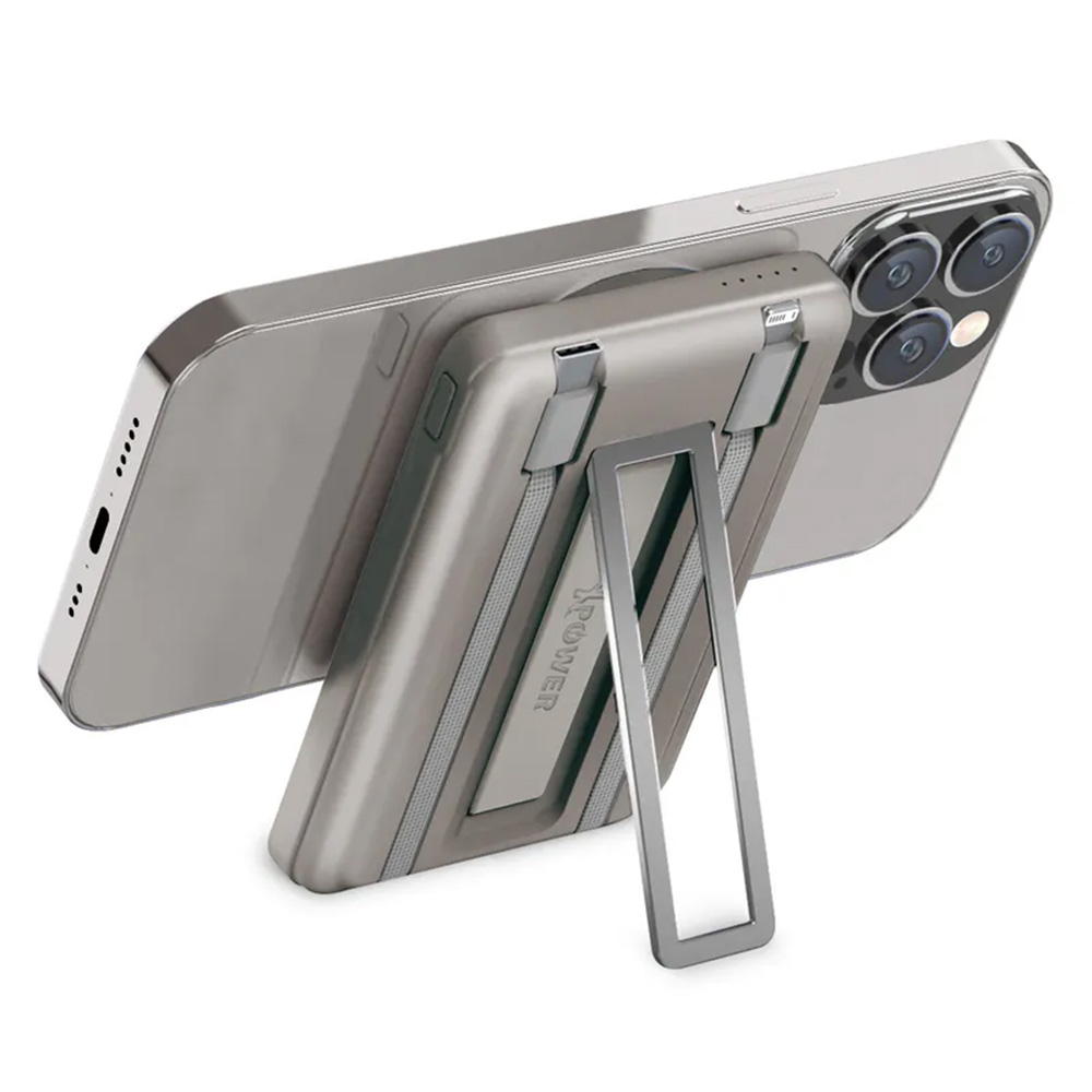 XPower M5R 7合1 5000mAh PD3.0雙內置線+磁吸無線移動電源連支架(Titanium)