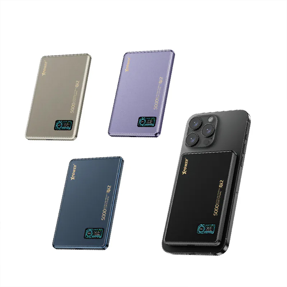 XPower MagDigita5 彩屏顯示 鋁合金外殼5000mAh PD3.0+QI2 磁吸移動電源(Titanium)