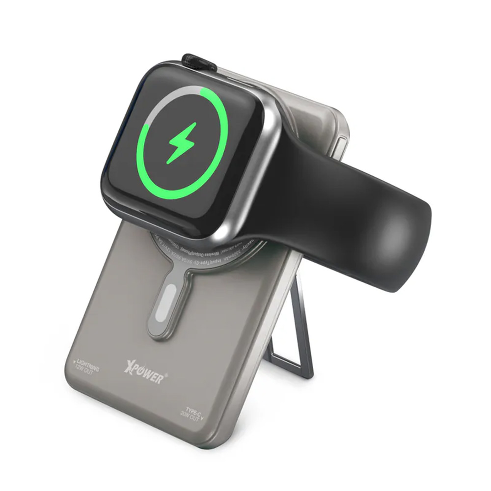 XPower M5R 7合1 5000mAh PD3.0雙內置線+磁吸無線移動電源連支架(Titanium)
