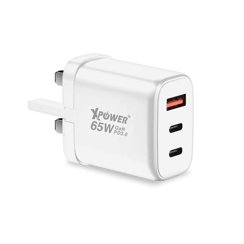 XPower GW65C 65W可摺疊伸縮腳3輸出 PD3.0/PPS/QC 迷你快充插牆GaN充電器(White)