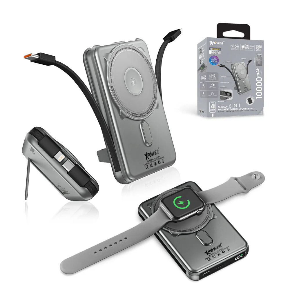 XPower M10C+ 6合1多功能數顯10000mAh 20W PD3.0 + 磁吸無線移動電源(Silver)