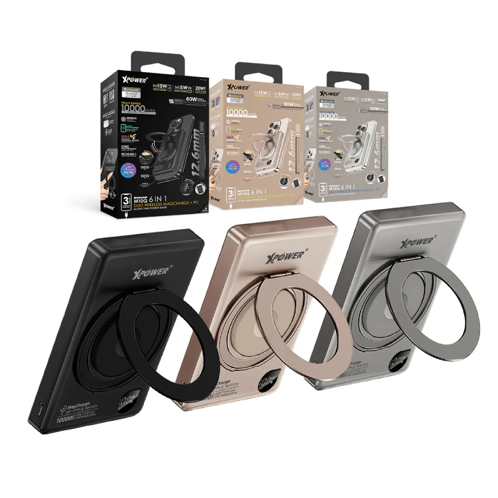 XPower M10Q 6合1 超薄鋁合金數顯 10000mAh 15W&5W 磁吸無線快充+20W PD移動電源(Titanium)
