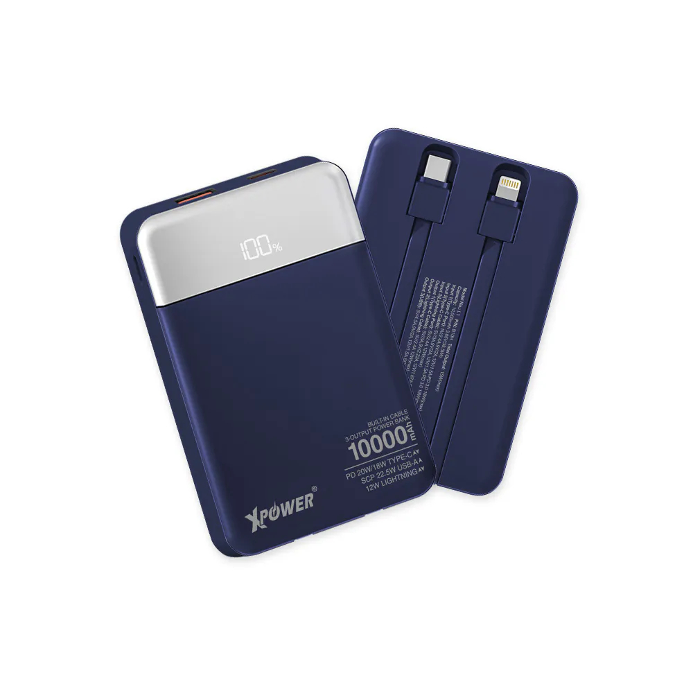 XPower B10H 3輸出雙內置線Type-C PD/Lightning 10000mAh PD+SCP充電器(Dark Blue)