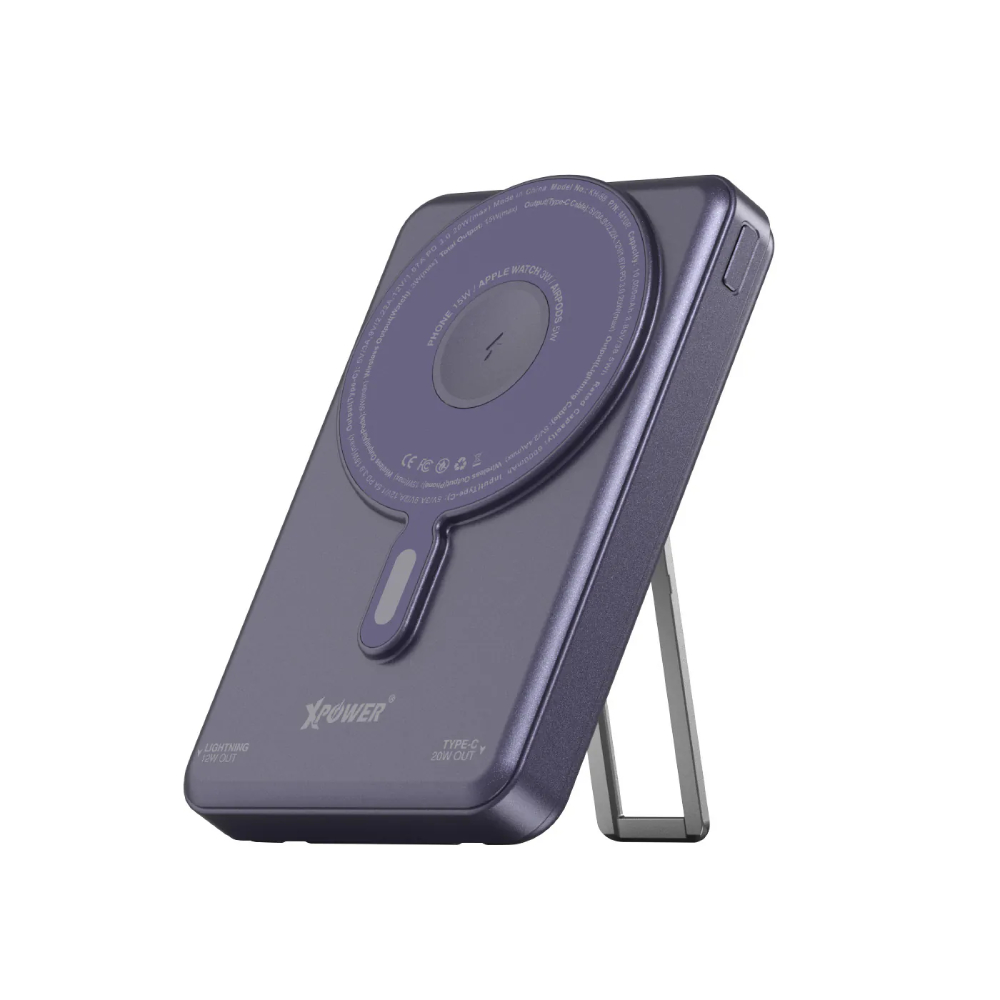 XPower M10R 7合1 10000mAh PD 3.0雙內置線+磁吸無線移動電源連支架(Purple)