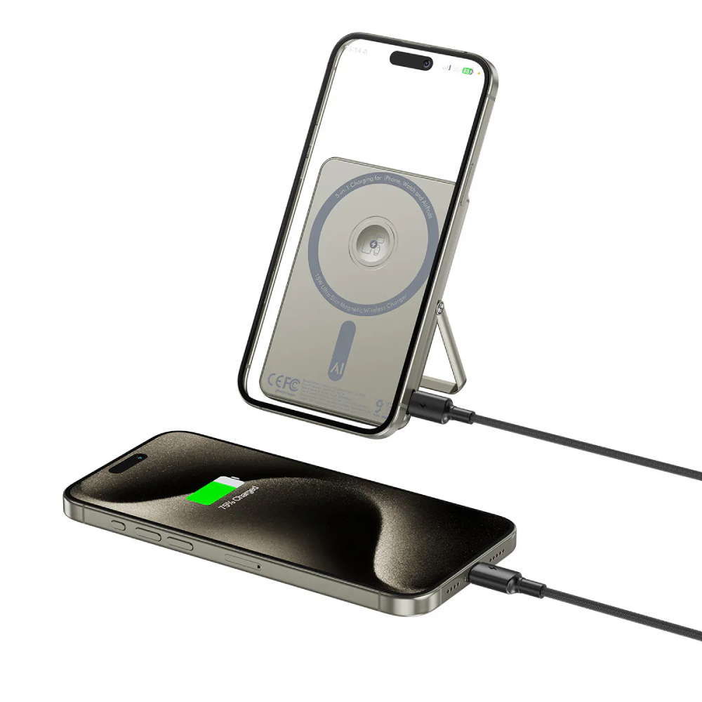 XPower M5K2 5合1鋅合金支架數顯5000mAh PD3.0+QI2磁吸移動電源(Titanium)