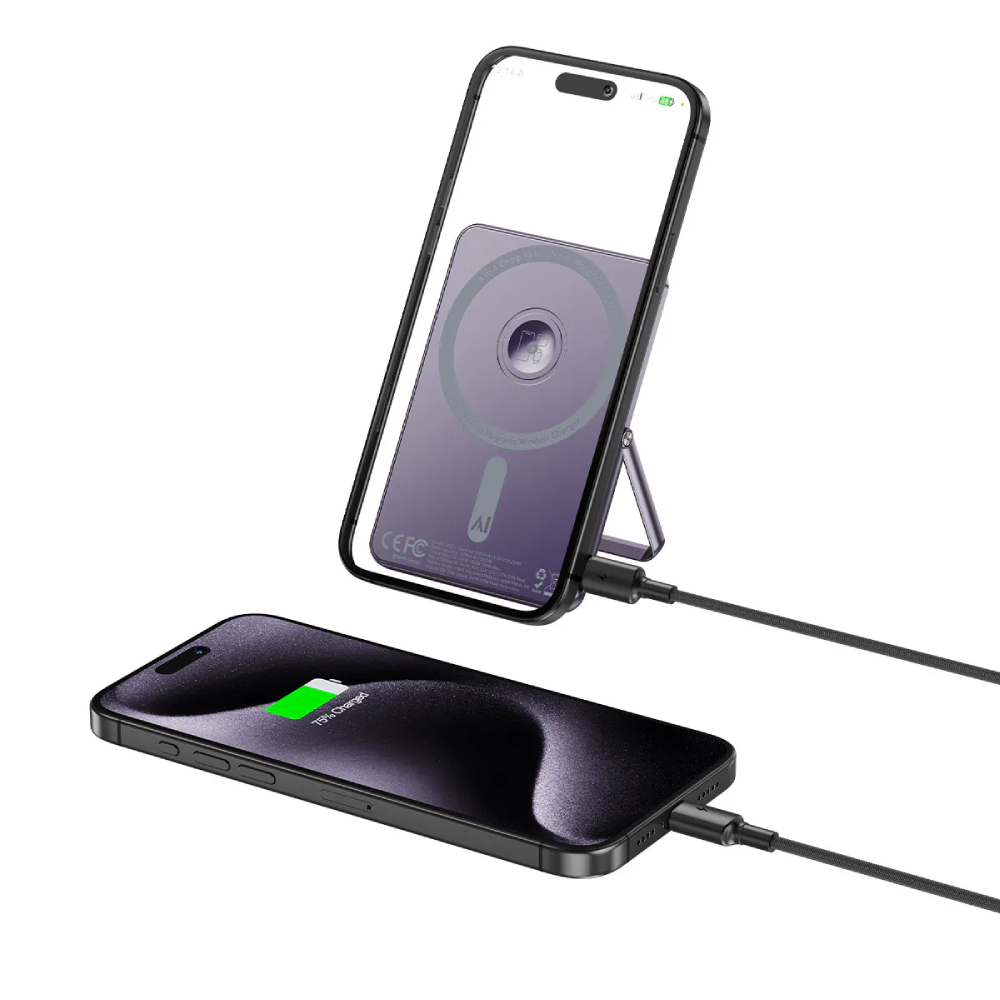 XPower M5K2 5合1鋅合金支架數顯5000mAh PD3.0+QI2磁吸移動電源(Purple)