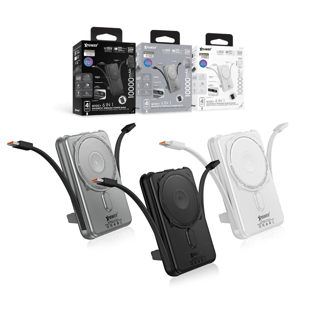 XPower M10C+ 6合1多功能數顯10000mAh 20W PD3.0 + 磁吸無線移動電源(Silver)