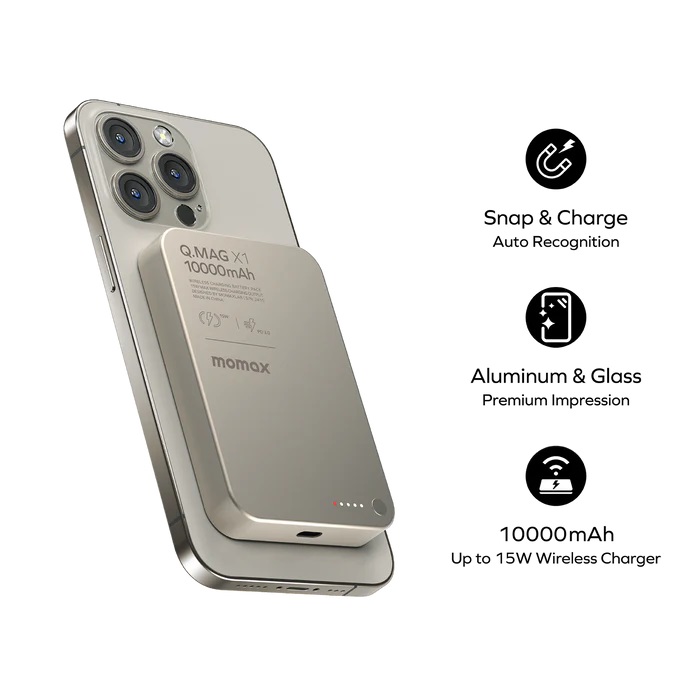 MOMAX Q.Mag X1 超薄磁吸流動電源 10000mAh - 第二代 (CCC 認證)(鈦金色)