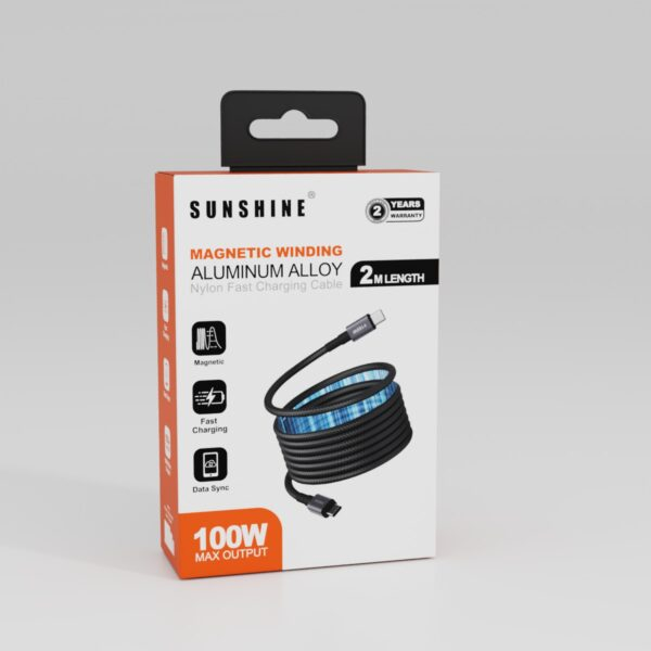 SUNSHINE CAM-1020BK 磁吸充電線 (USB-C 轉 USB-C)(100W-200cm)