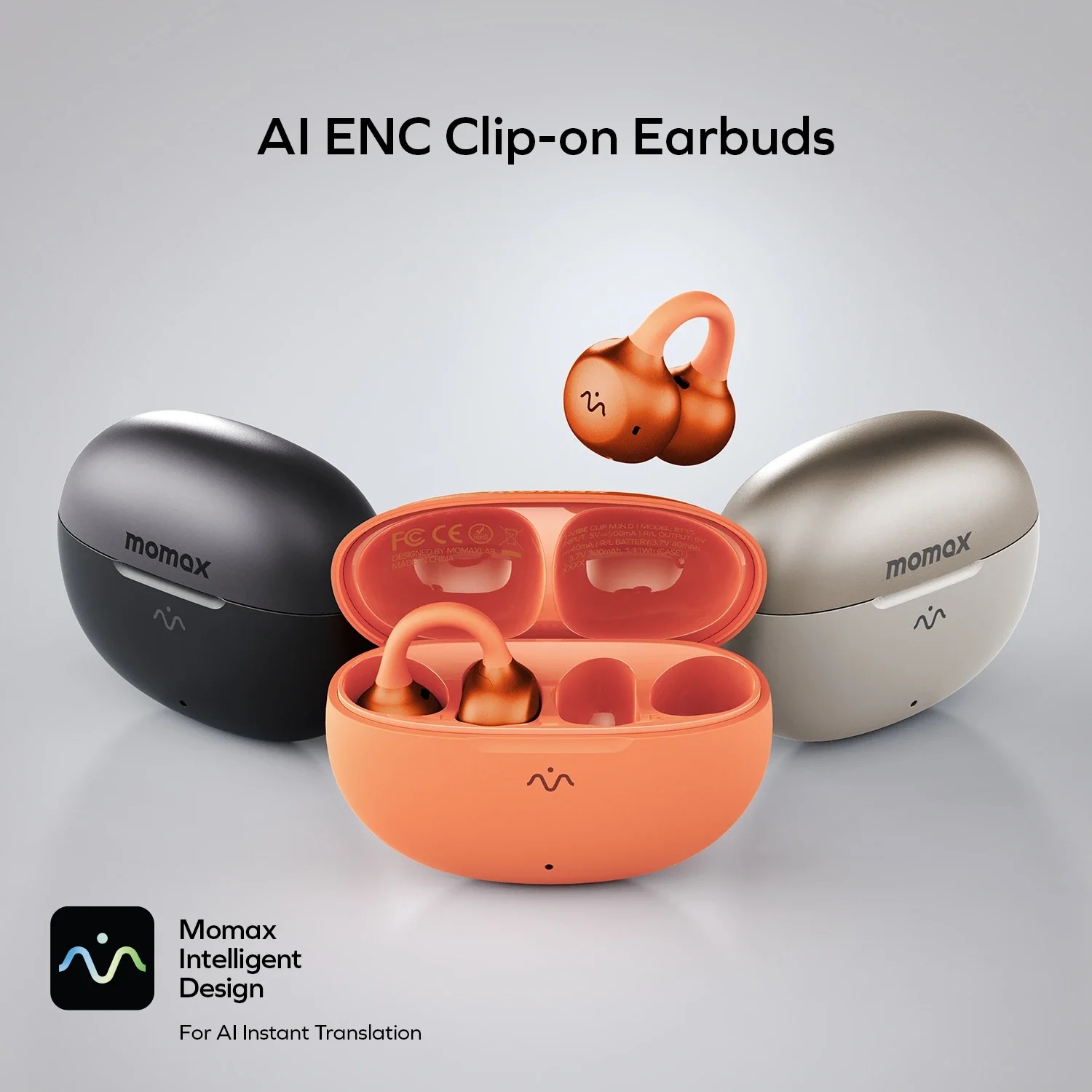 MOMAX 1-Vibe Clip M.IN.D 真無線降噪智能夾耳式耳機(黑色)