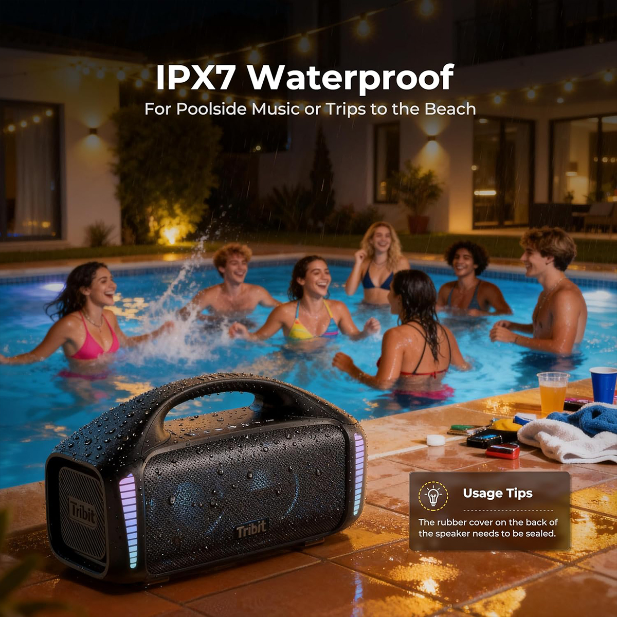 TRIBIT StormBox Blast 便攜式防水重低音藍牙派對音箱(BTS52) IPX7 | 90W大功率 | RGB炫彩