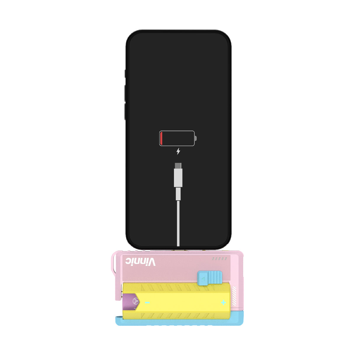 Vinnic Rendezvous 5000mAh 可換電 Type-C 直插式 雙輸出行動電源 (附21700電池兩枚及專用鋰電充電座)(粉紅)
