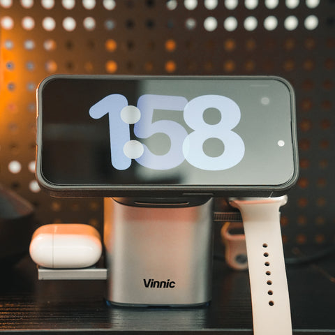 Vinnic Owl Peak 2 三合一機械無線充電座 | 觸控自動旋轉彈出 | 內置散熱風扇(黑色)