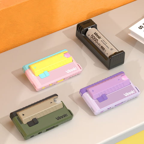 Vinnic Rendezvous 5000mAh 可換電 Type-C 直插式 雙輸出行動電源 (附21700電池兩枚及專用鋰電充電座)(粉紅)