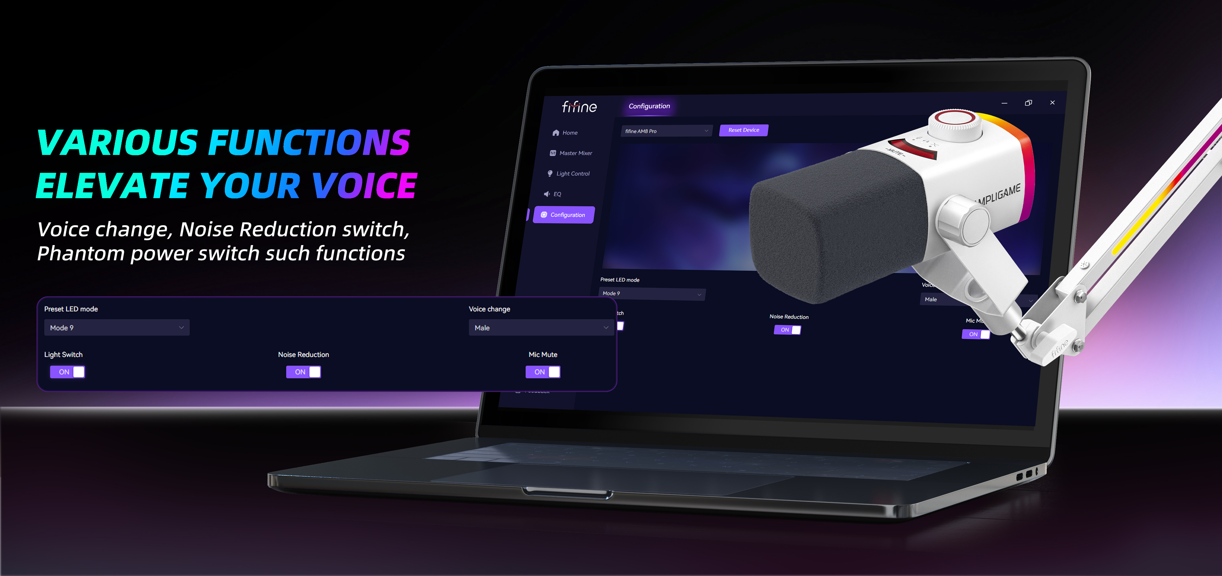 FIFINE AM8PROT 連RGB支架動圈式遊戲麥克風(支架-白色)