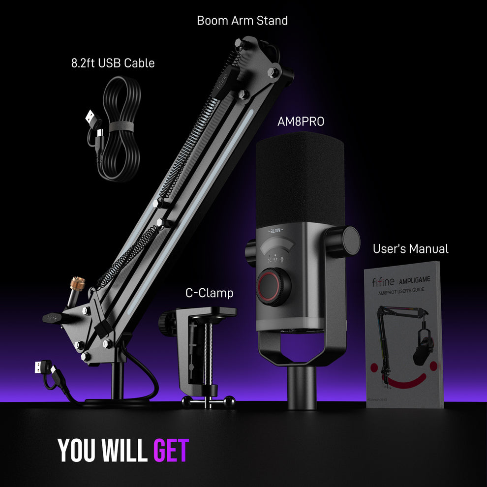 FIFINE AM8PROT 連RGB支架動圈式遊戲麥克風(粉色)