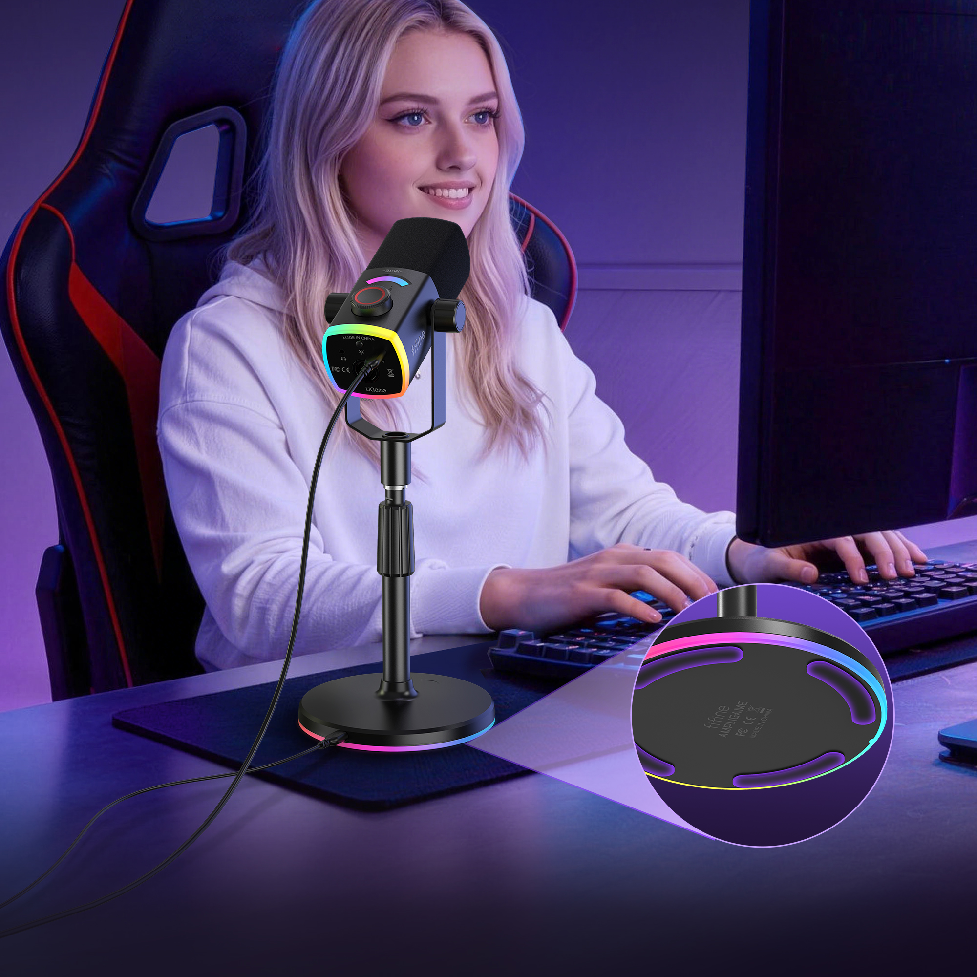 FIFINE BS6 RGB 麥克風支架底座(BS6-黑色)