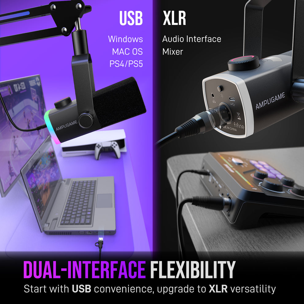 FIFINE AM8PROT 連RGB支架動圈式遊戲麥克風(白色)