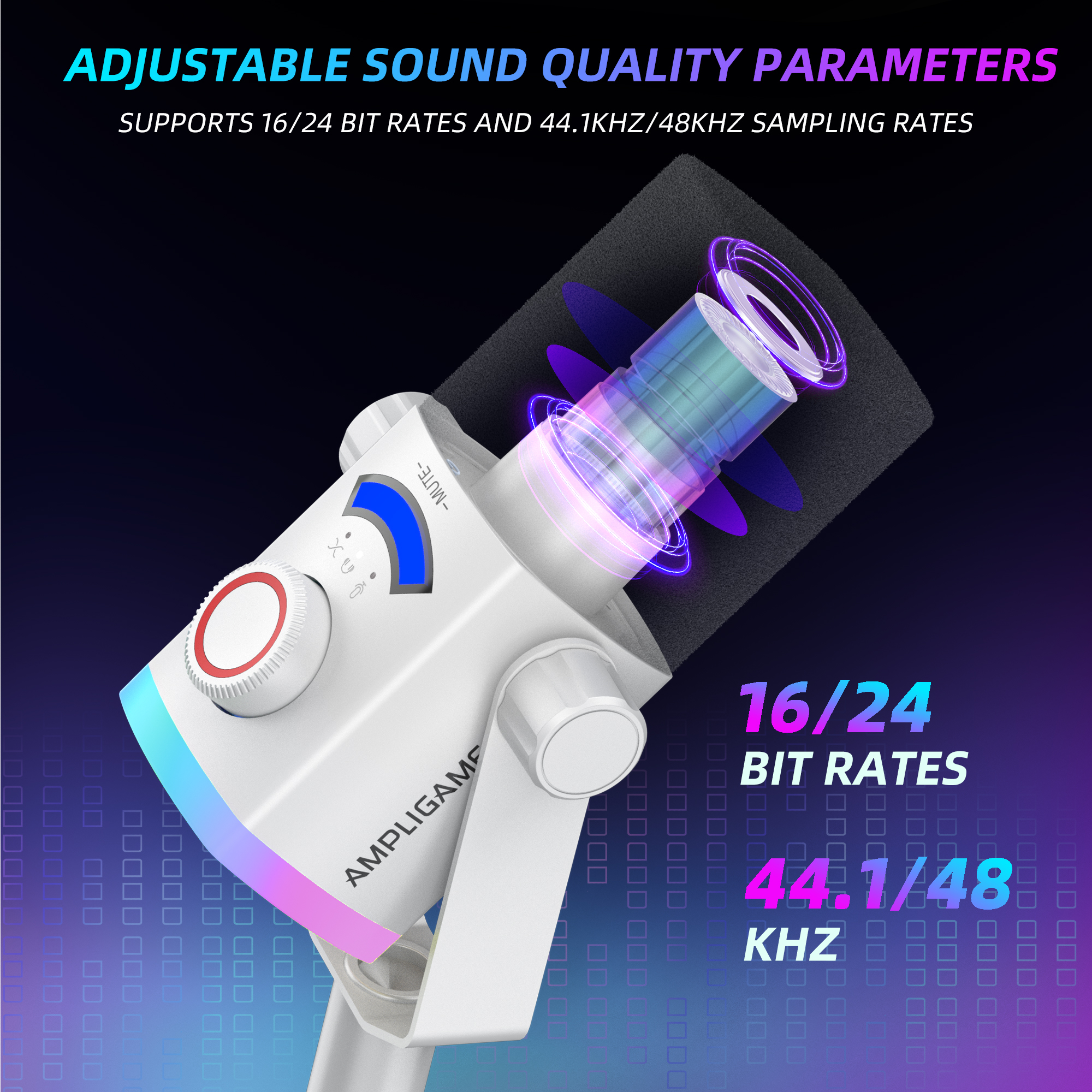 FIFINE AM8PROT 連RGB支架動圈式遊戲麥克風(支架-白色)