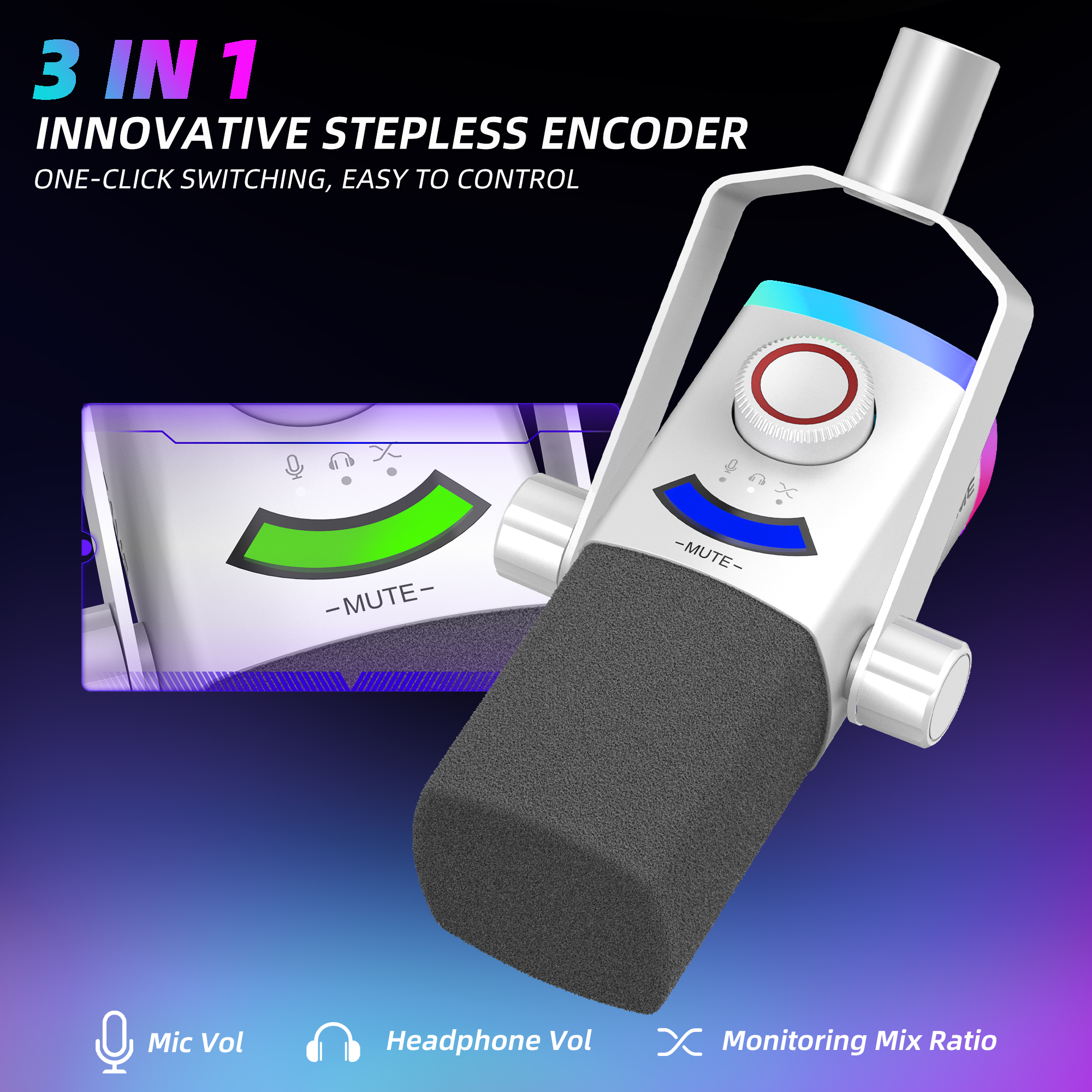 FIFINE AM8PROT 連RGB支架動圈式遊戲麥克風(支架-白色)