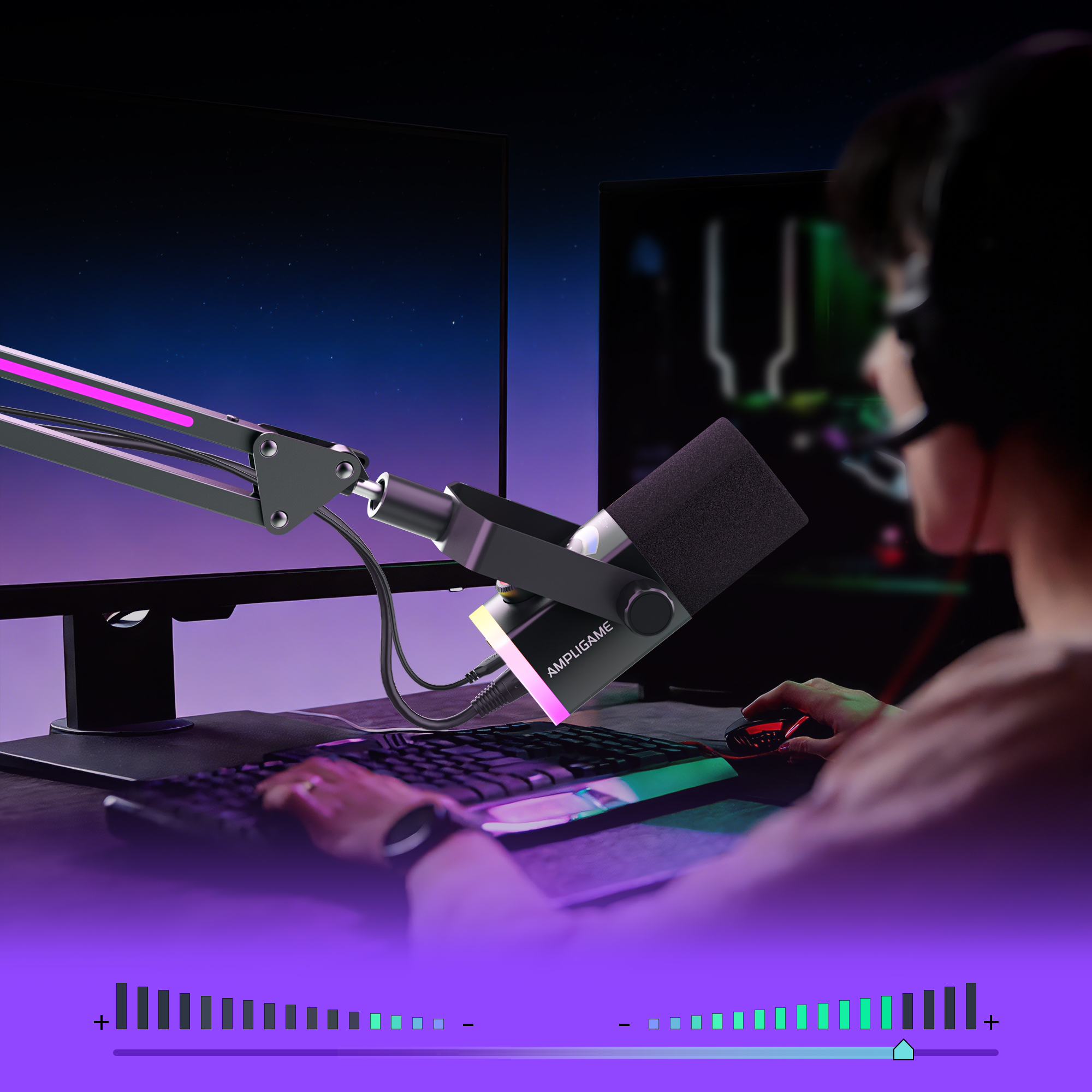 FIFINE AM8PROT 連RGB支架動圈式遊戲麥克風(支架-黑色)
