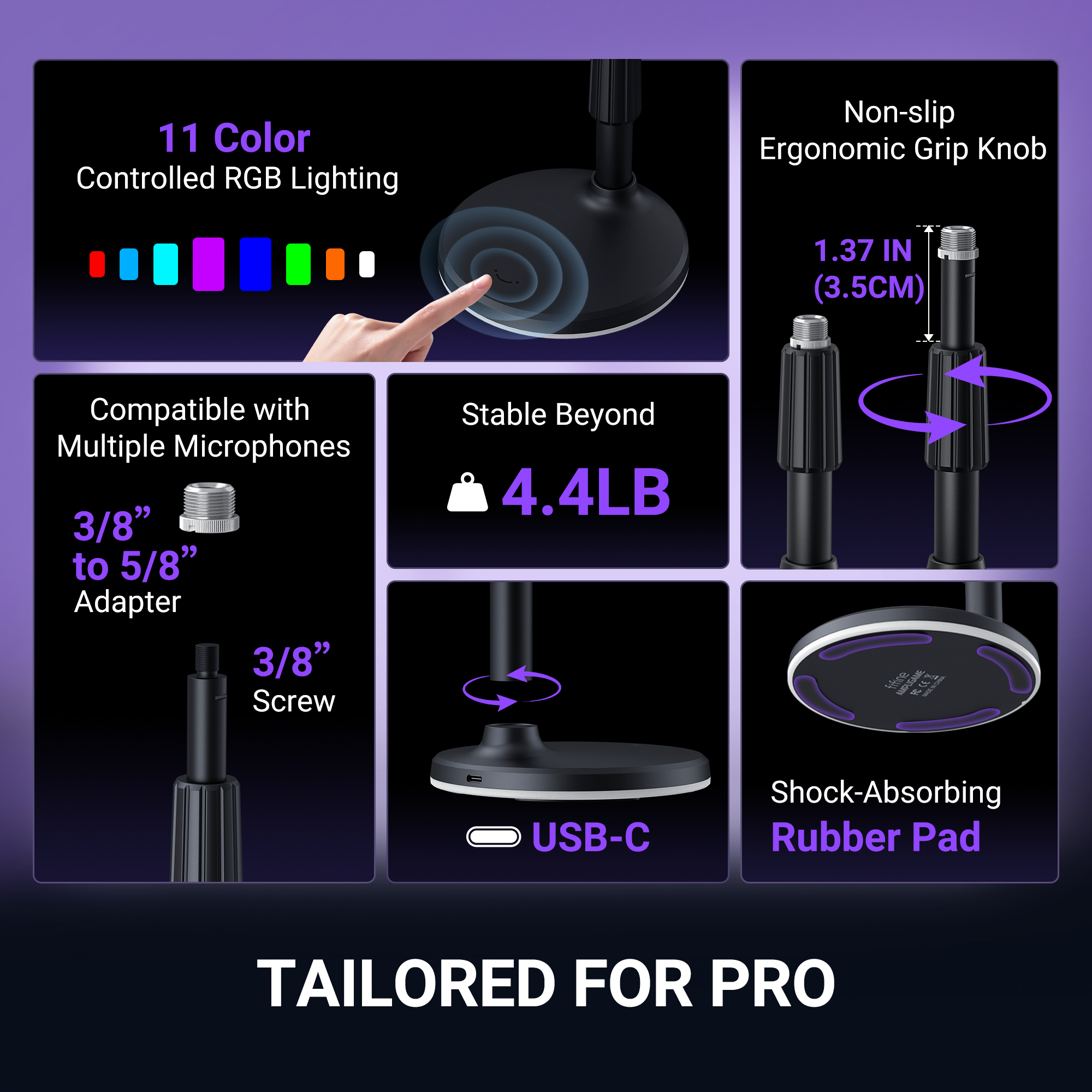 FIFINE BS9 RGB 麥克風支架底座(BS9-黑色)