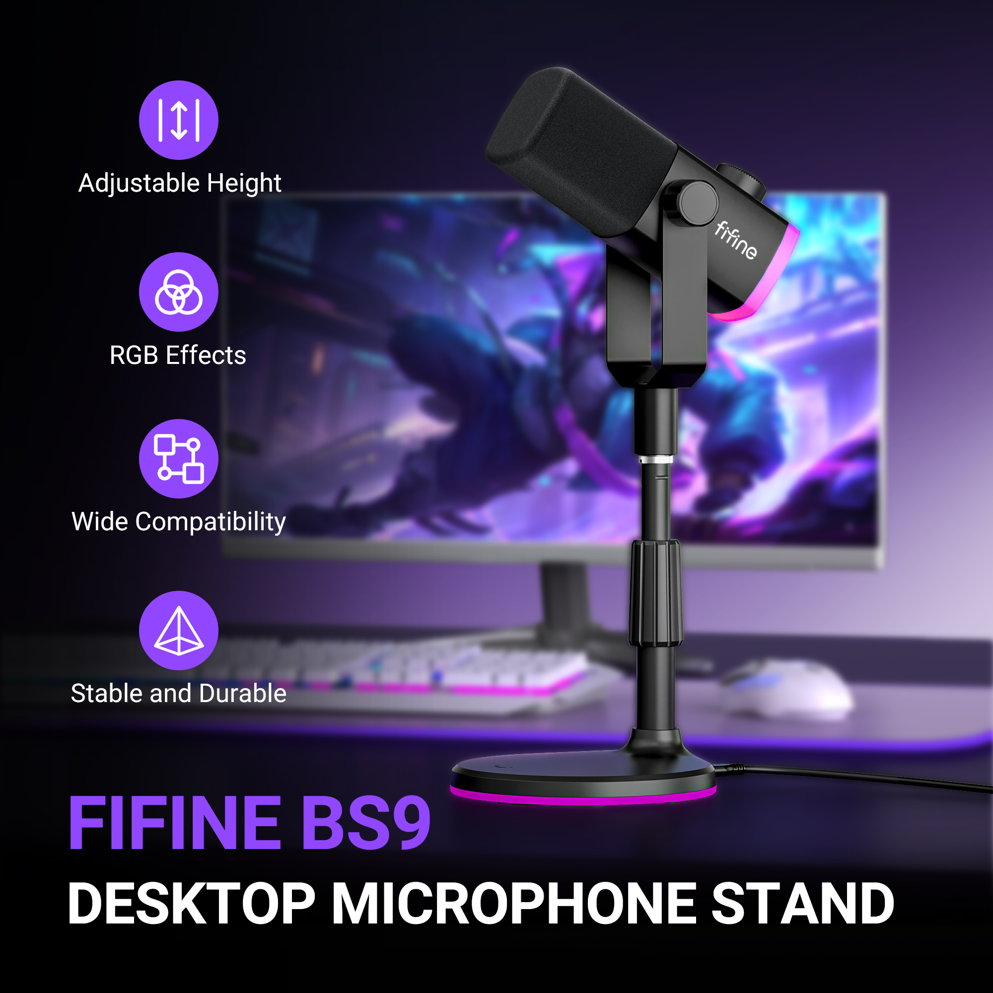 FIFINE BS9 RGB 麥克風支架底座(BS9-白色)