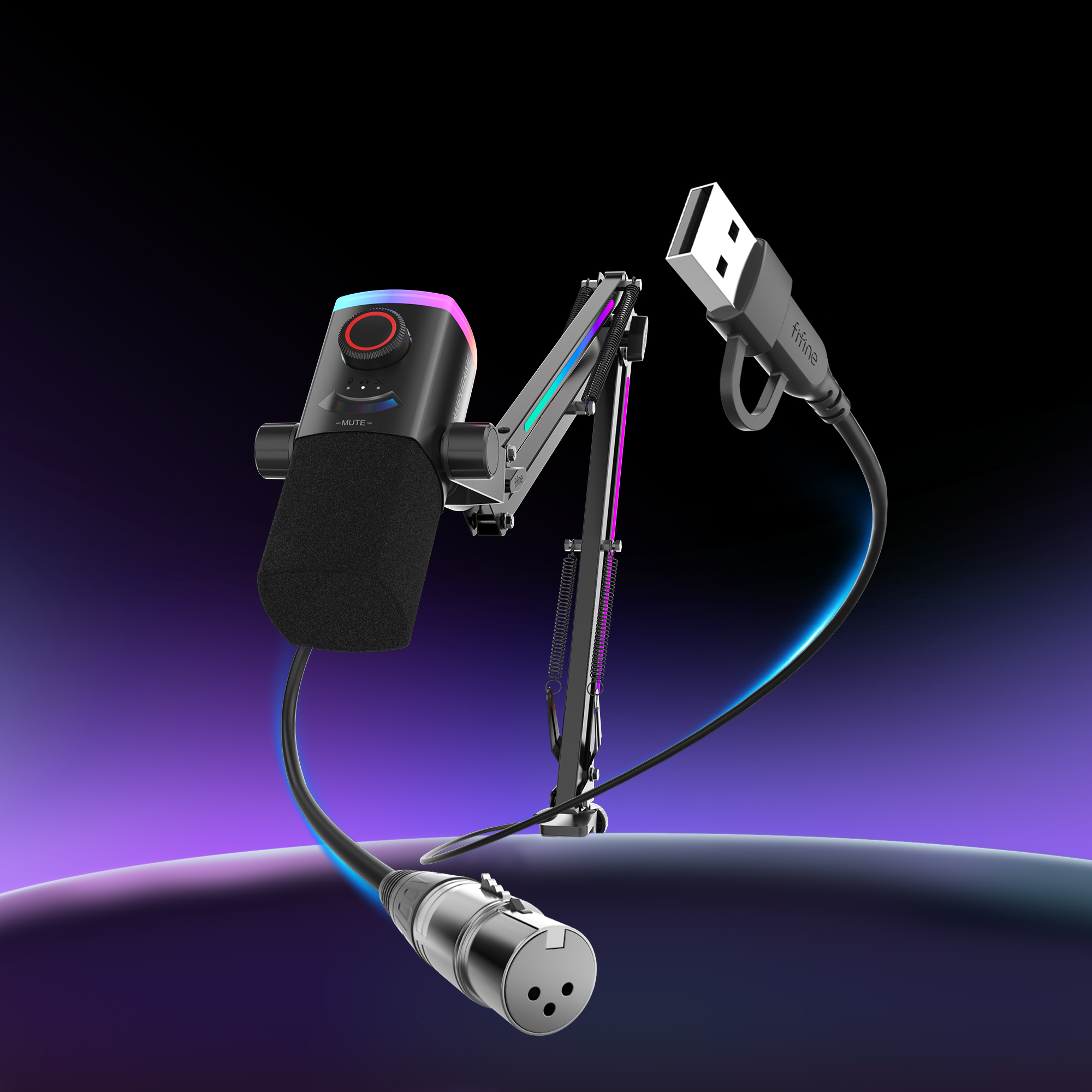 FIFINE AM8PROT 連RGB支架動圈式遊戲麥克風(支架-黑色)