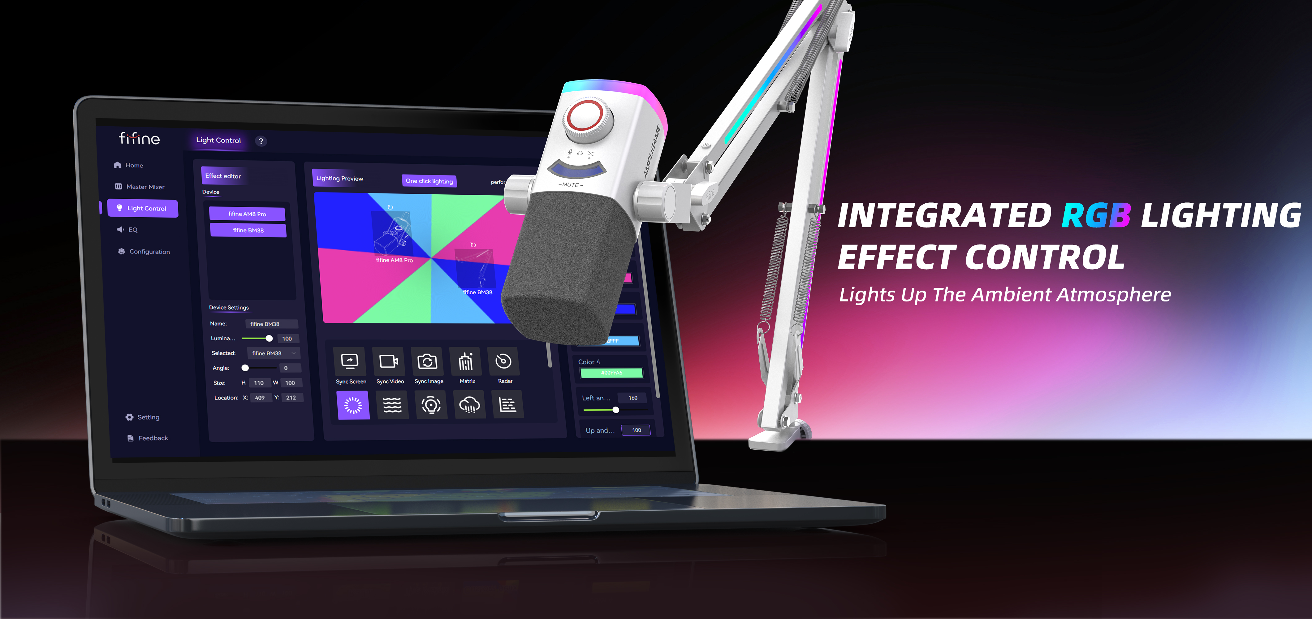 FIFINE AM8PROT 連RGB支架動圈式遊戲麥克風(支架-白色)